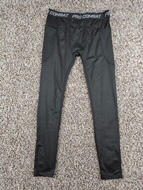 Nike Pro Combat Womens Sz M Compression Athletic Leggings Black w/ Pockets